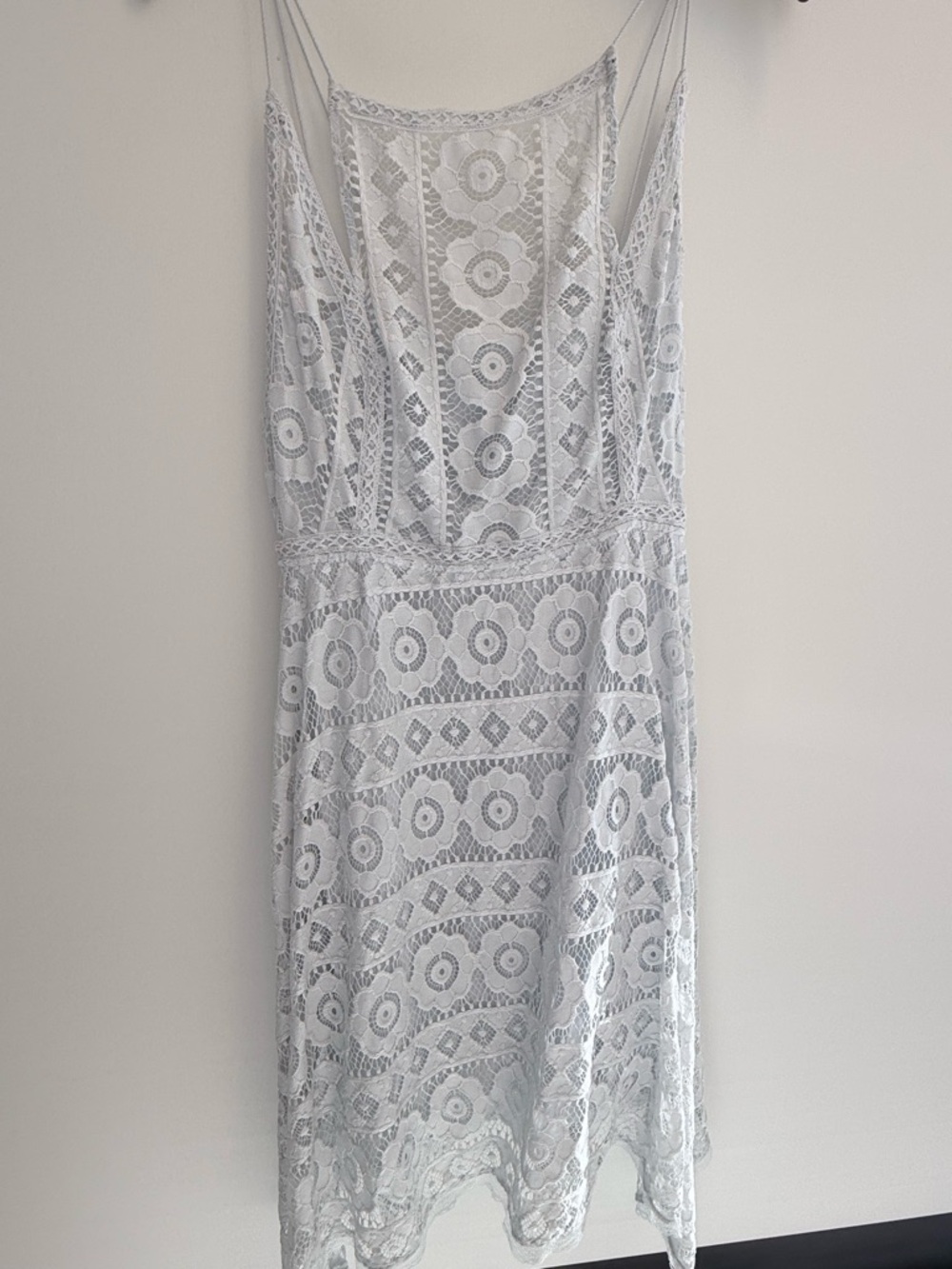 Free People Light Gray Lace Midi Dress with Spaghetti Straps